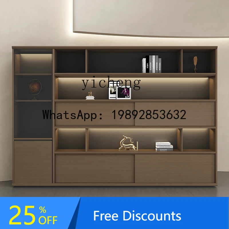 

BB file wooden background bookcase floor-to-ceiling data filing cabinet with glass door display cabinet office