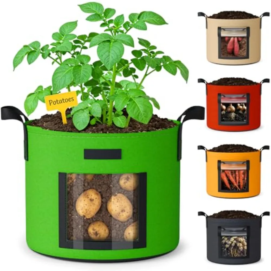 

20 Gallon Potato Grow Bags: Set of 5 Colorful Gardening Supplies Fabric Pots with Harvest Window Reinforced Handles - Planting