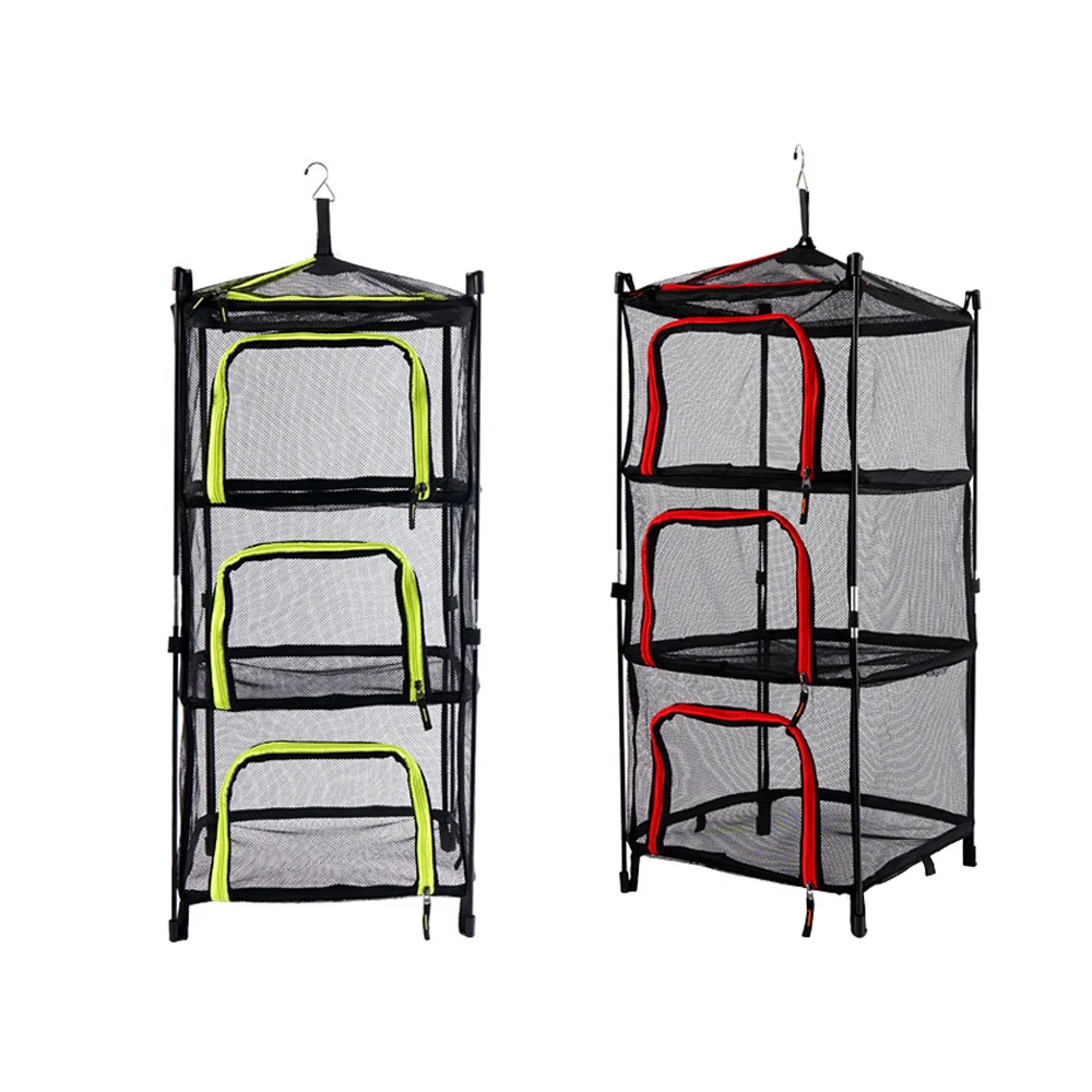 Outdoor Folding Sun Screen Four Tier Storage Basket Storage Basket Camping Mesh Cabinet