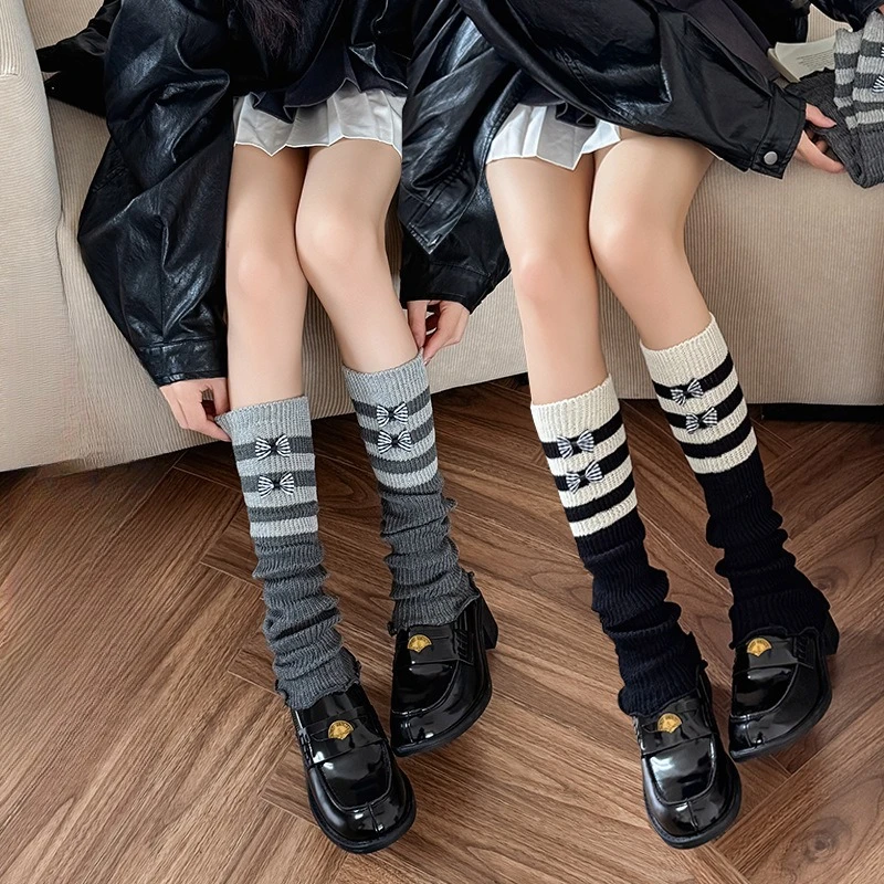 Cute Bow Leg Warmers for Children Girl Lolita Knit Boot Cuffs Fashion Stackable Bootie Socks Kids Knee High Outfit Accessories