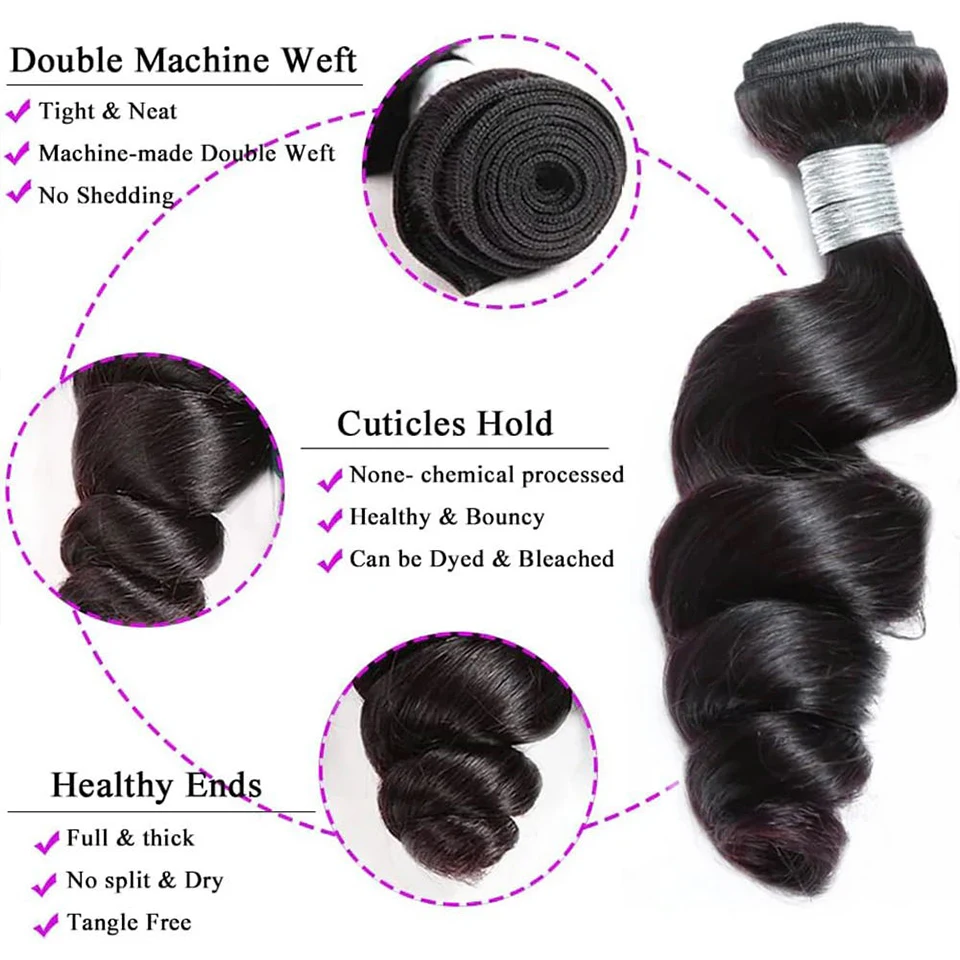 Sleek Brazilian 12A Loose Wave Human Hair Bundles 100% Real Human Hair Unprocessed Virgin Longer Lifespan Loose Deep Hair Weave