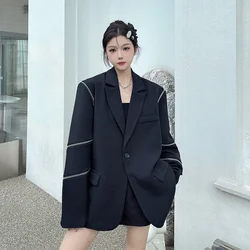 High Street Harajuku Suit Jacket with Multi Zipper Up Women Man Long Sleeves Loose Fit Outfit fall autumn gothic blazercoats y2k