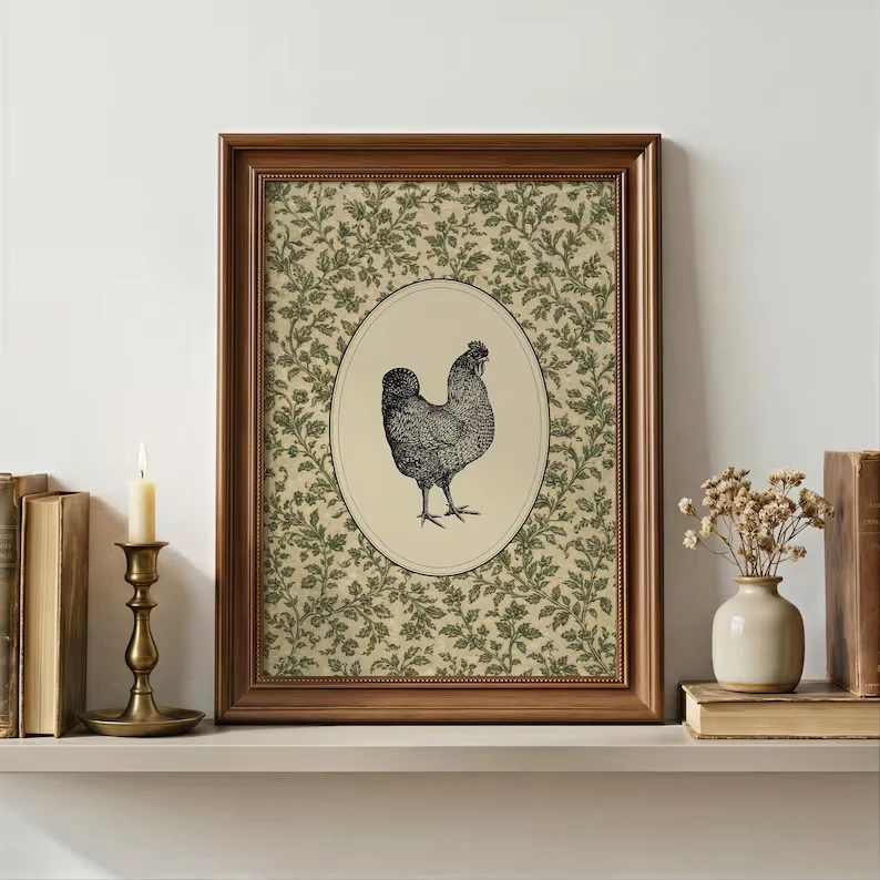 Retro Farmhouse Chicken Botanical Wall Art Print Canvas Painting Poster Picture For Living Room,Bedroom Home Decor
