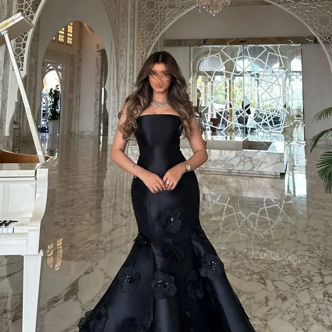 Customized Modern Strapless Jersey Mermaid Appliques Evening Dresses Elegant Floor Length Celebrity Gowns Vestido De Noche