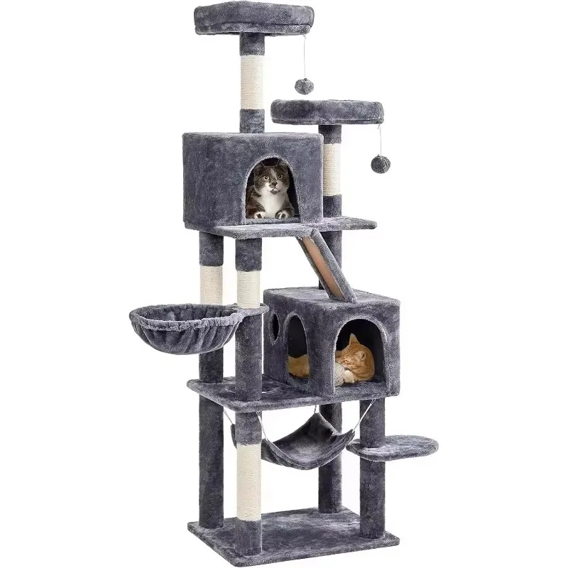 Cat Tree, Cat Tower for Indoor Cats, 71.5in Cat House with 2 Cozy Condos, 2 Padded Perches, Scratching Posts