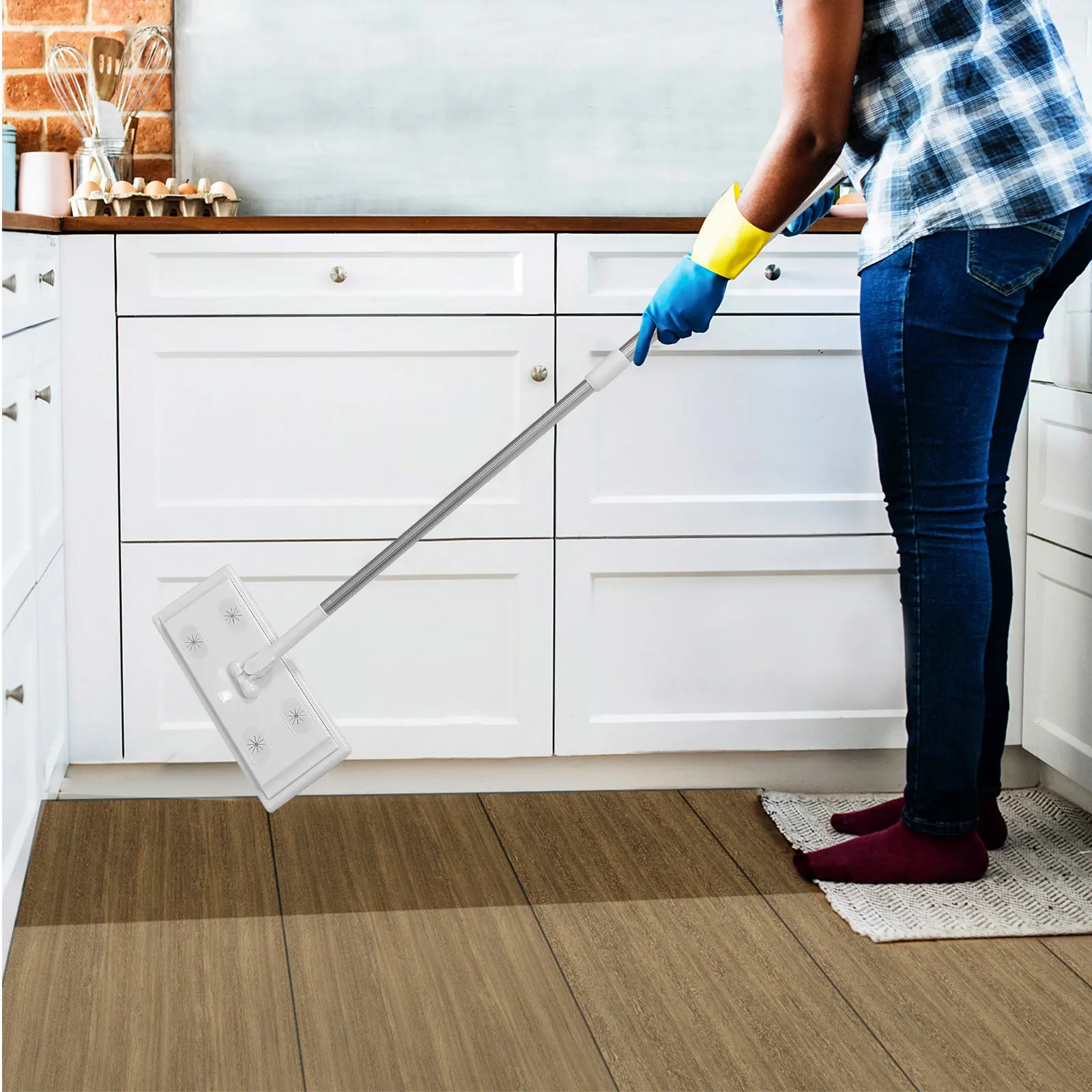 3 Section Telescopic Electrostatic Dust Removal Mop Adjustable Floor Cleaning Tool Static Cleaning Flat Mop Kitchen Bathroom