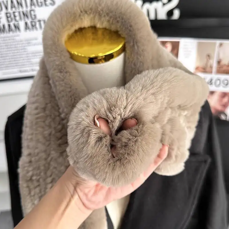 Écharpe en vraie fourrure de lapin Rex pour femmes, écharpe en peluche Simple et chaude, faite à la main, Double face, épaisse, polyvalente, collier en fourrure