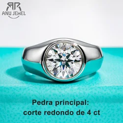 AnuJewel 4ct D Color Moissanite Men Anéis 18K Banhado a Ouro 18K Anéis de Bisel de Noivado Para Homens Fábrica de Jóias Atacado