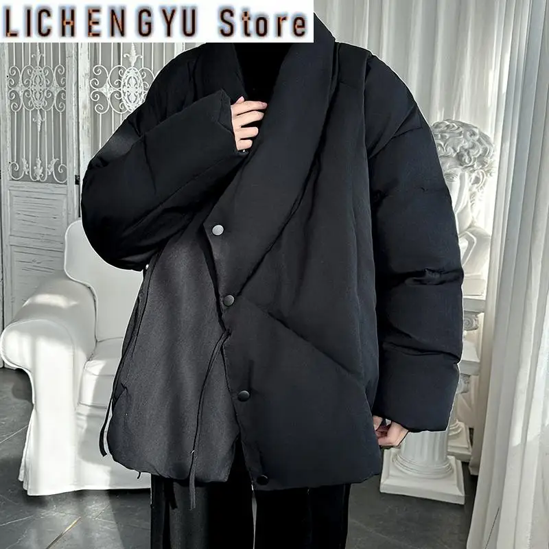 Winter New Chinese-style Cotton-padded Jacket Mens Versatile Casual Style High-end Feel Niche Collarless Design Coat Jacket