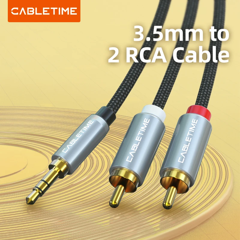 CABLETIME Jack 3.5Mm Ra 2 Đầu RCA Cáp M/M 3.5 RCA AUX Cáp Âm Thanh Stereo Cho DJ Âm Ly Loa Siêu Trầm bộ Trộn Âm Thanh Rạp Hát Tại Nhà DVD C106