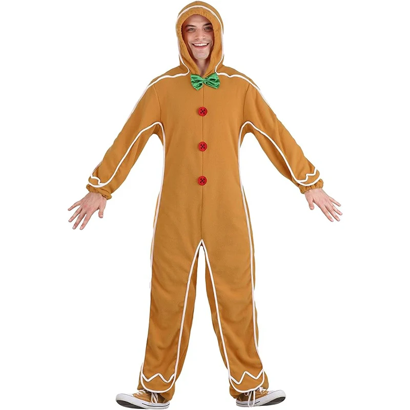 

Unisex Enfant Christmas Cookie Carnival Halloween Fancy Dress Up Adult Gingerbread Man Onesie Costume