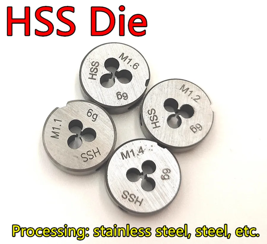 M1.0 M1.1 M1.2 M1.4 M1.5 M1.6 M1.7 M1.8 M2 M2.5 M3 M4 M5 M6 M8 M10 HSS Die Processing: stainless steel, steel, etc.