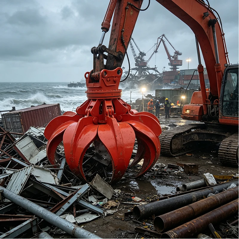 Field Ready Hydraulic Excavator Grapple Attachment for Heavy Duty Scrap Recycling Material Handling Equipment