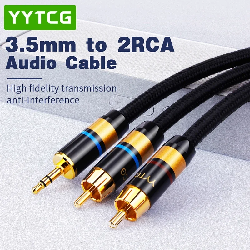 YYTCG Hifi 3.5mm to 2RCA Y Splitter Stereo Audio Cable for Audiophile Connect Phone MP3 CD PC to Amplifier 1m 2m 3m 5m