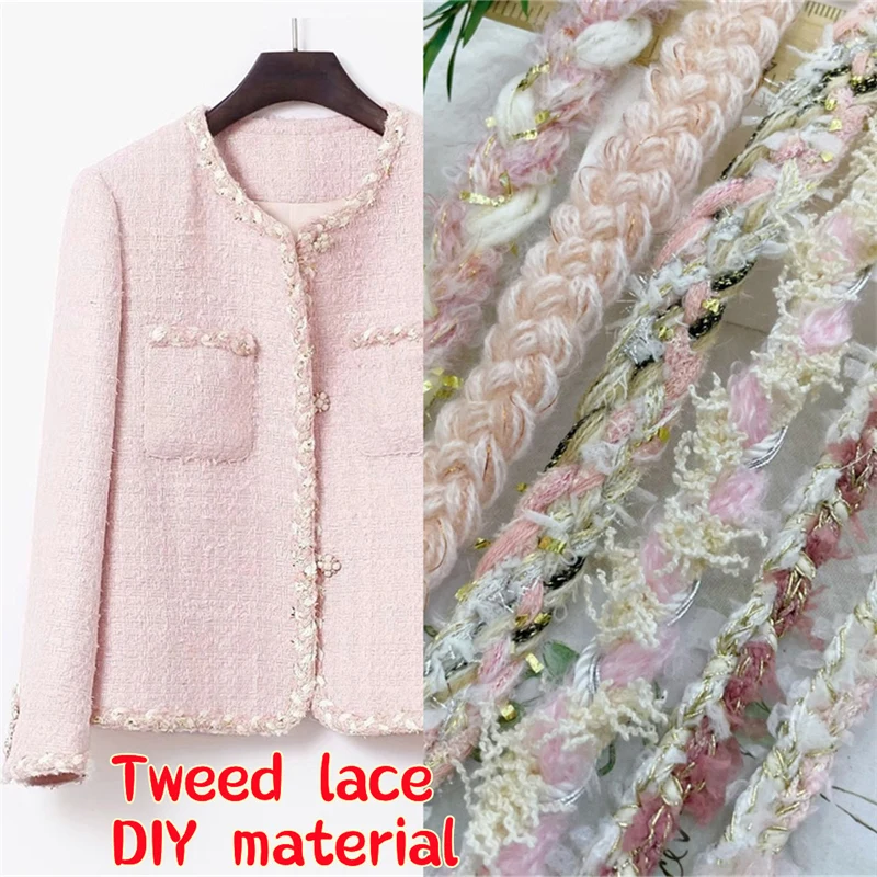 New Pink Gold Thread Woven Lace Accessories DIY Collar and Cuff Clothing Decoration Sewing Material Tweed Lace Webbing Ribbon