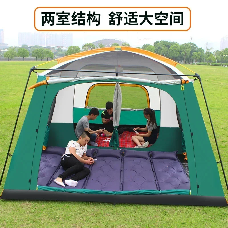 5-8/8-12 Person Camping Double Layer Tent Two Bedrooms Waterproof Big Space Outdoor Family Tent Nature Hike Tent Camping Travel