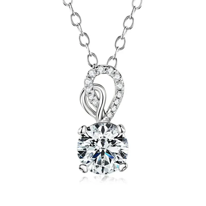 Apaison 1 ct Real Moissanite Necklace Pendants For Women's Adjustable Clavicle Chain 925 Sterling Silver Anniversary Jewelry