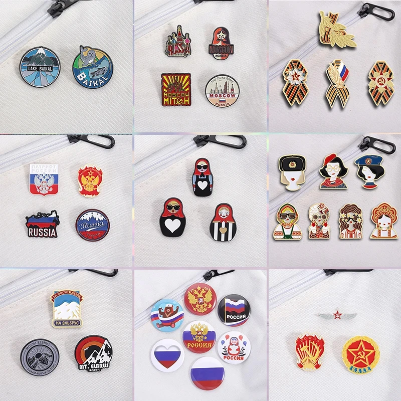 

2-9Pcs/Set Russian Collect Enamel Pins Brooch Russian Patriotic Flag Art Architecture Church Ethnic Costume Culture Brooch Badge
