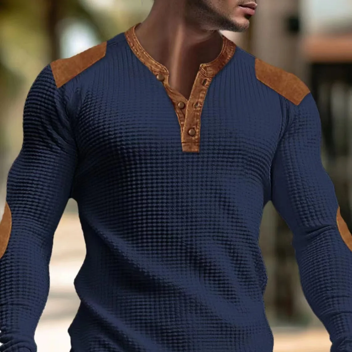 Men's Casual Hoodie 3D Breathable Men's Casual Sweater Autumn V-neckTop Popular Buckle