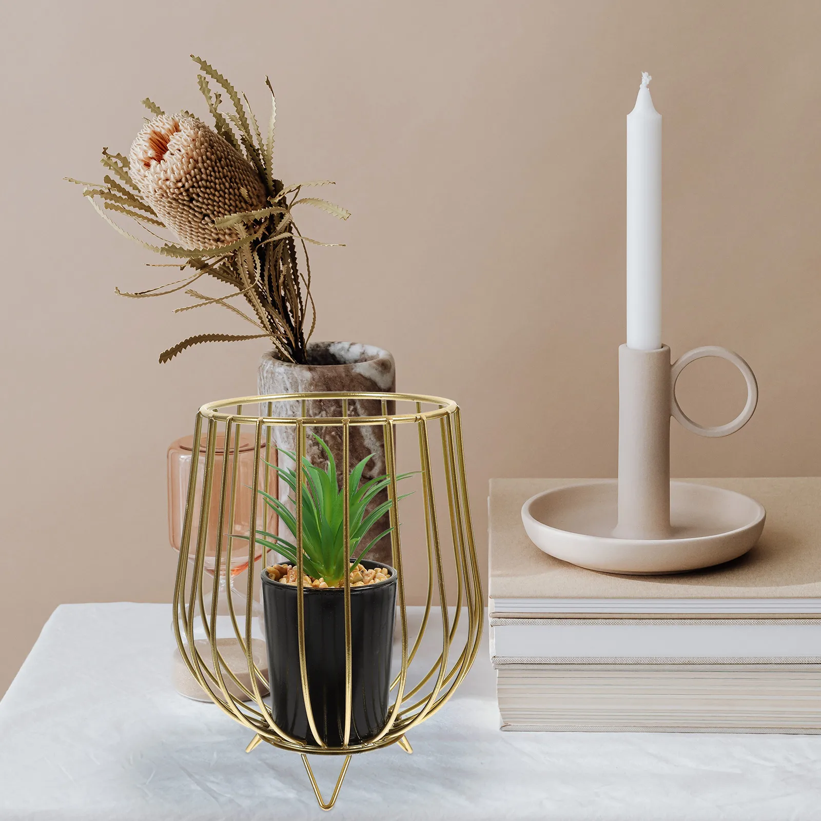 

Artificial Bonsai Realistic Desktop Decor Iron Hollow Pot Green Fake Potted Plants Indoor Outdoor Space Filler Decoration