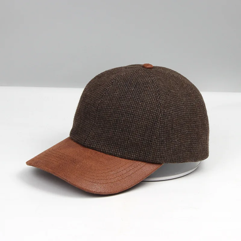 Individuell Bestickte Logo-Baseballkappen aus Wolle für Herbst und Winter, Unisex, mit Kunstleder-Schirm und Britischem Sportdesign – Detail 3