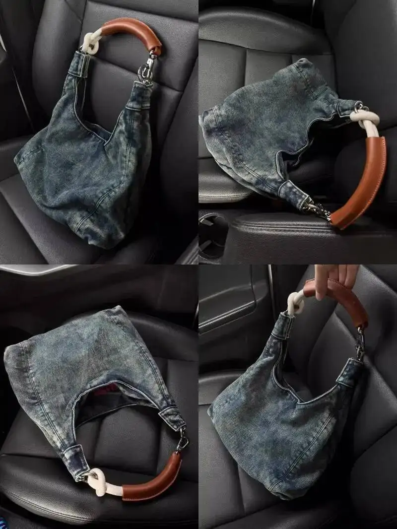 Bloom Hot Girls Denim Shoulder Bags Women Vintage Haruku Casual Tote Handbag Female Retro Sweet Cool Y2k Bag Bolso Mujer