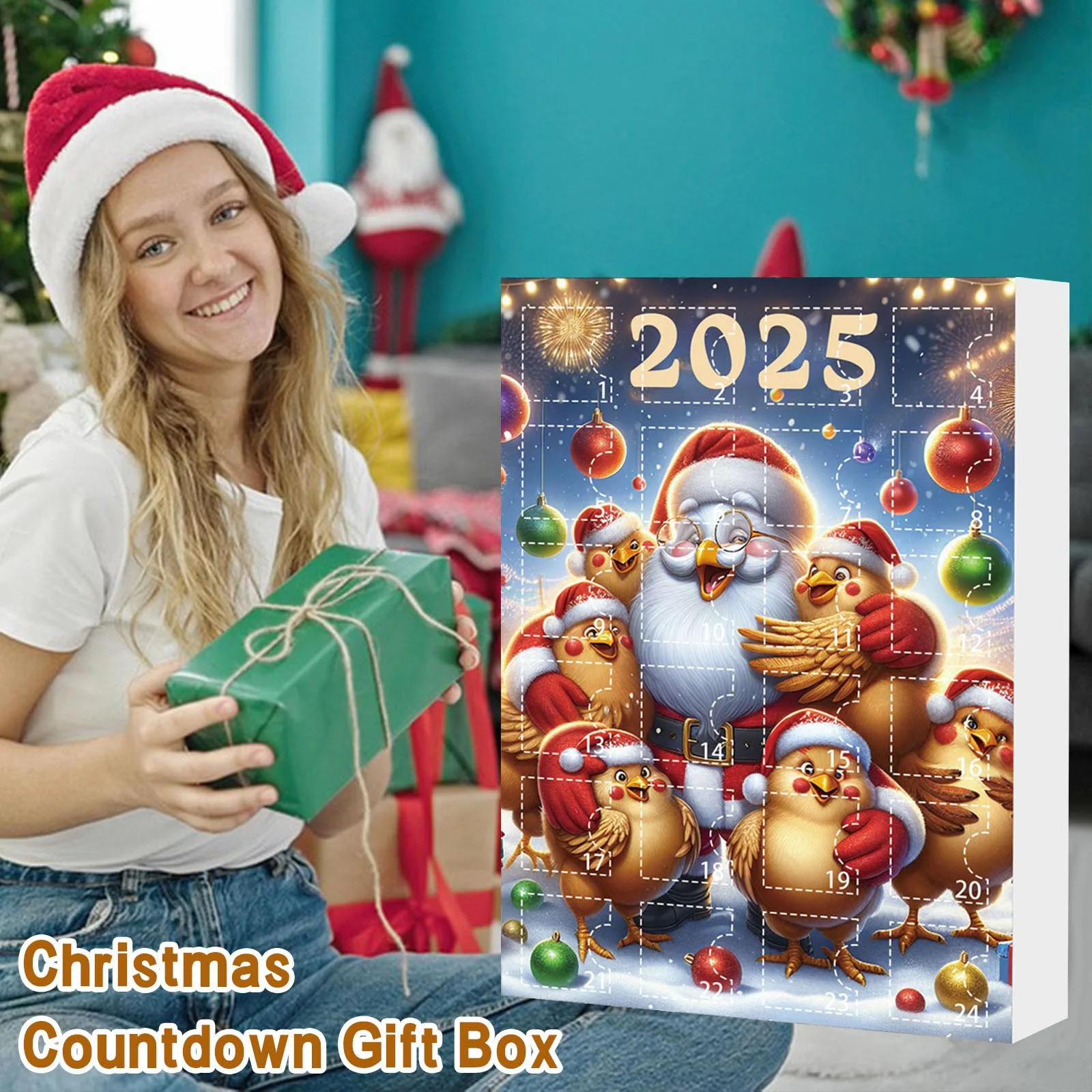 2025 Christmas Countdown Calendar Blind Box Chicken Acrylic Hanging Ornaments Christmas Tree Decoration Festive Party Supplies