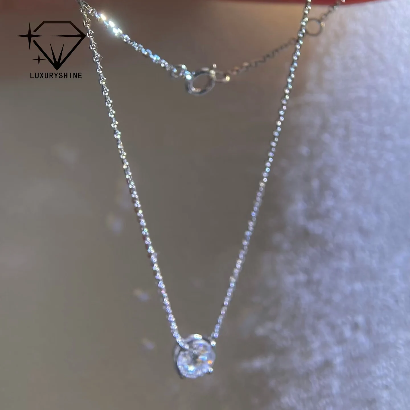 LuxuryShine 1CT 2CT 3CT Single Diamond Necklace Lab Grown Diamond VVS2 Clarity D-F Color 18K White Gold Pendant custom Jewelry