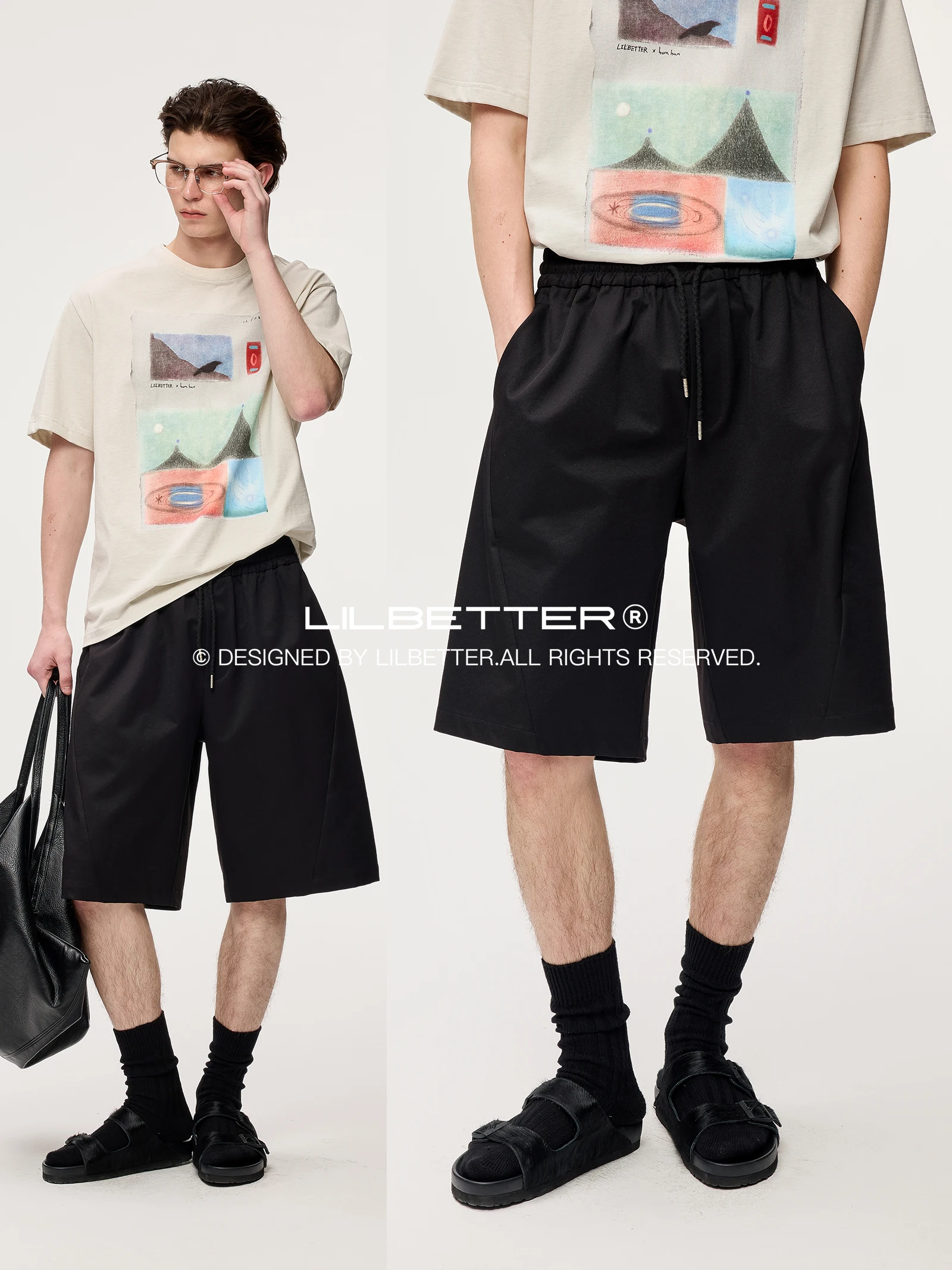 Lilbetter UPF50 Sun Protection Elastic Waist Drawstring Casual Pants 2026 Summer Minimal Wide Leg Five-Quarter Shorts