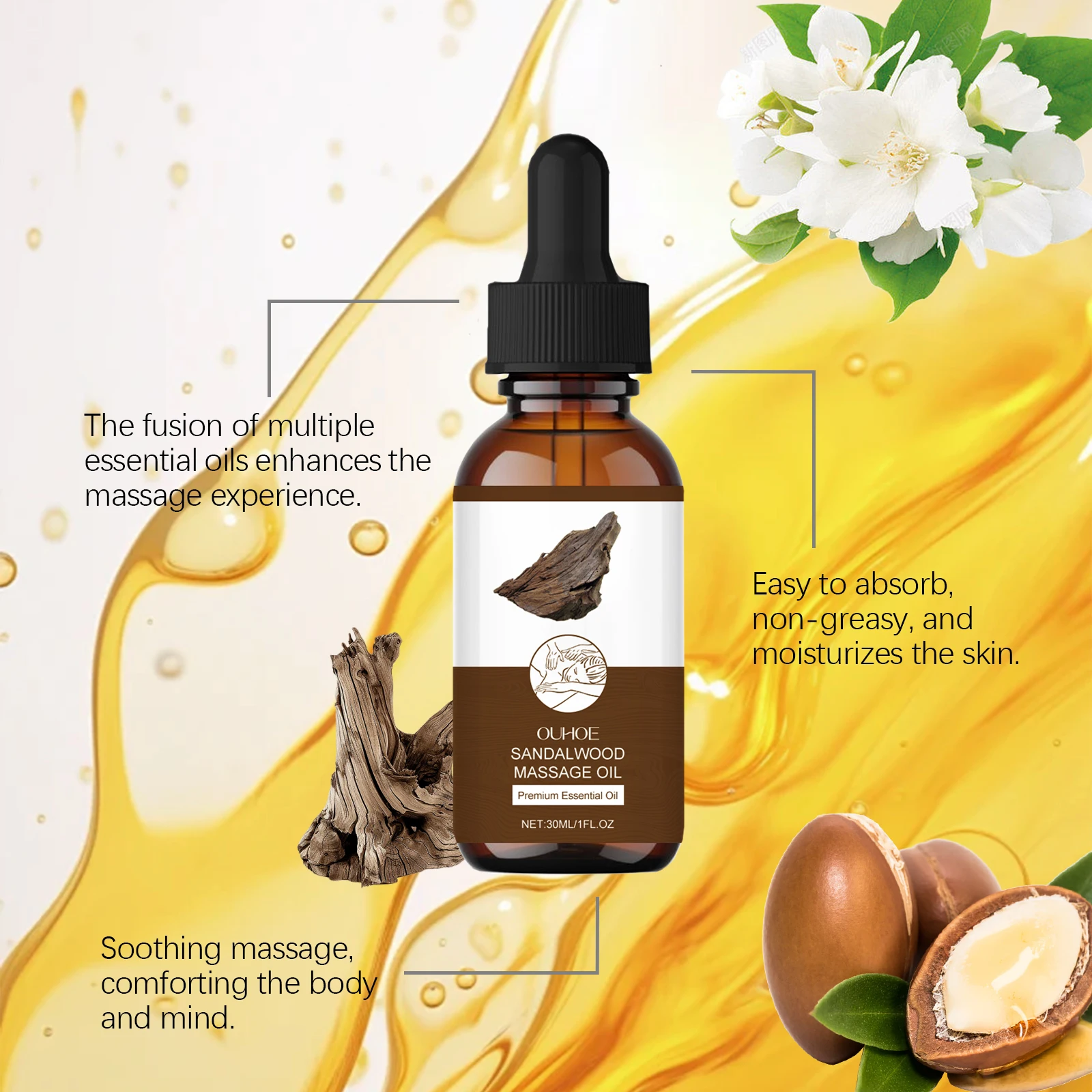 Массажное масло для снятия стресса, подтягивающее антивозрастное средство для кожи тела, увлажняет, питает, успокаивает, ароматизатор, ароматерапевтическое массажное масло
