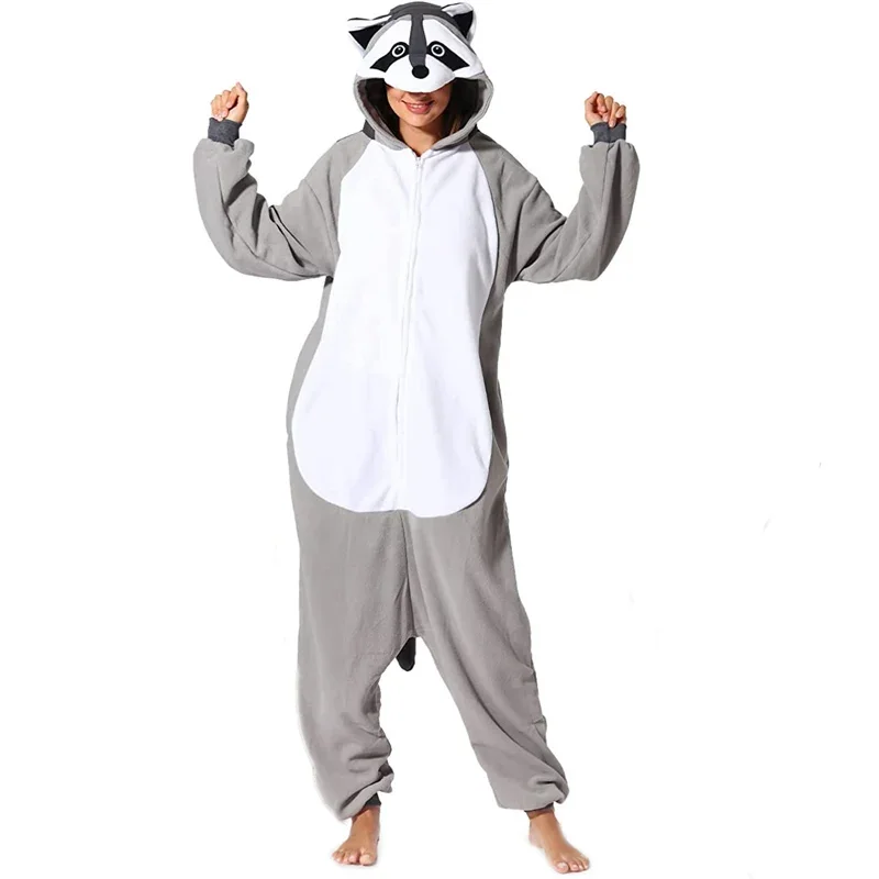 2025 animation costume fleece Kigurumi raccoon onesie for women pajamas sleepwear cosplay costume couple pijammen Christmas Hall