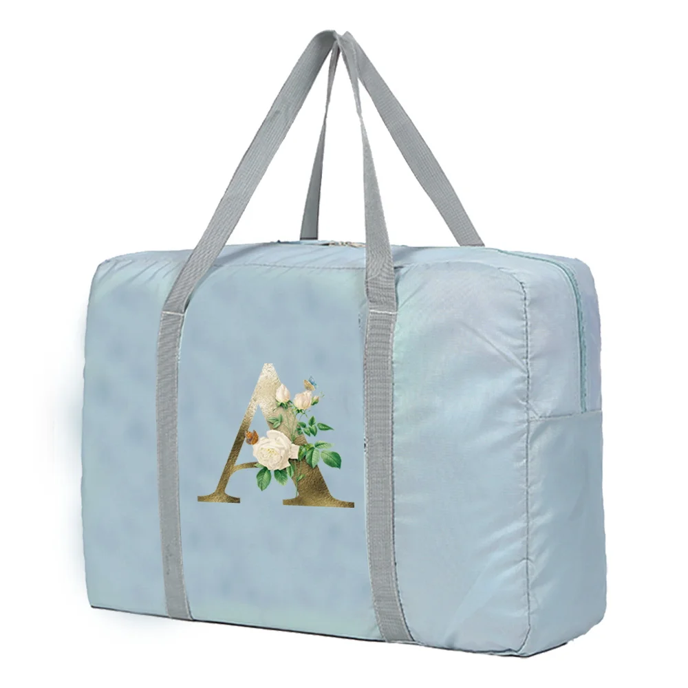 Travel Bags Duffle Bag Large Capacity Unisex Weekend Organizer  Foldable Clothes Storage Handbags Golden-flower Lettern Pattern