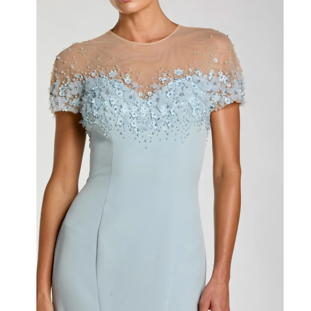 

﻿﻿ Customized Luxury Mother of The Bride Dress Beading Sequined Flower Mermaid High Collar Ankle Length Wedding Guest Gown
