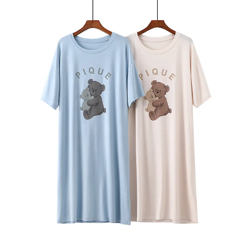 

Новая женская ночная сорочка с мультяшным принтом, милая и удобная, свободного кроя, из модала, с коротким рукавом, для сна