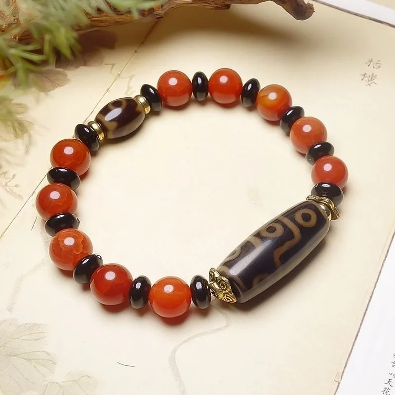 

New Nine-eyed Tibetan Dzi Three-eyed Agate for Men and Women with Bracelets Wenwan Buddha Bead Bracelets