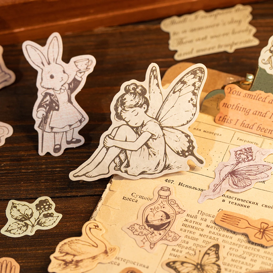 Mr.Paper 4 Packs Writeable Paper Stickers, Vintage Creative Pattern Decals for Student Journal DIY, Gift Craft Supplies