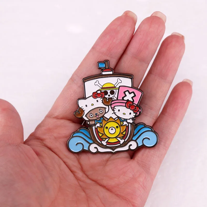 Anime One Piece Enamel Pin Pirate Ship Luffy Lapel Pins for