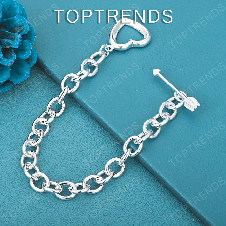 Pretty 925 Sterling Silver Heart/Arrow Bracelet Women Valentine's Day Jewelry Accessories For Brides Wedding Party Fine Gifts
