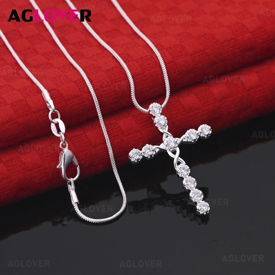 

AGLOVER 925 Sterling Silver Zircon Cross Pendant Necklace Small Fresh Design Engagement Jewelry