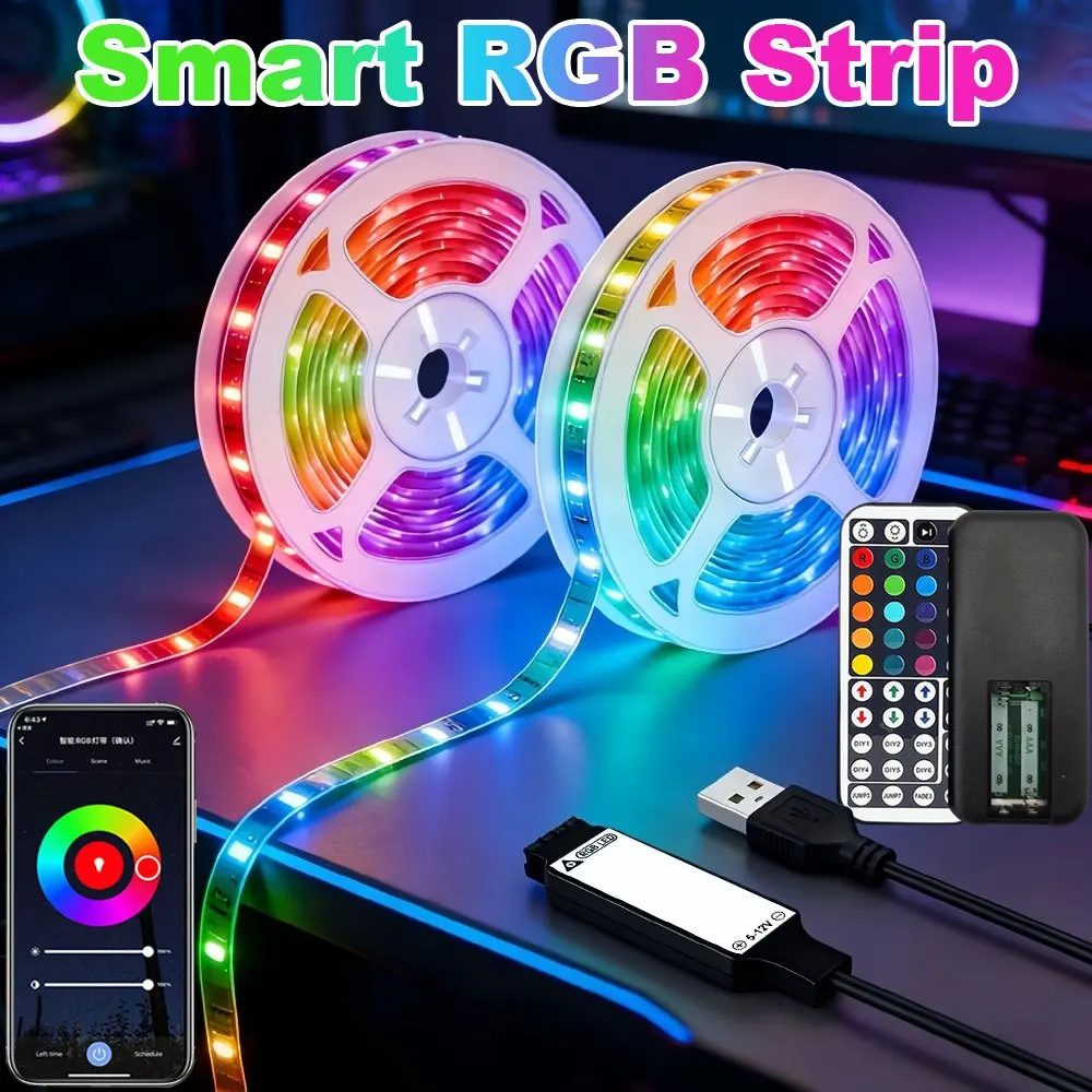 5V Smart Strip Lights with Smart APP & Remote Control RGB Strip Lights Sync with Music,with Timing Settings,44Key Remote