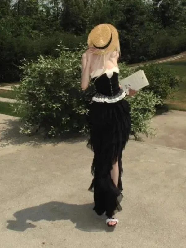 Bla Lace Bustier أعلى ارتفاع الخصر الزي تخفيف بسيط حصيرة صورة ظلية عالية النتيجة سستة Sle ort طول لون نقي