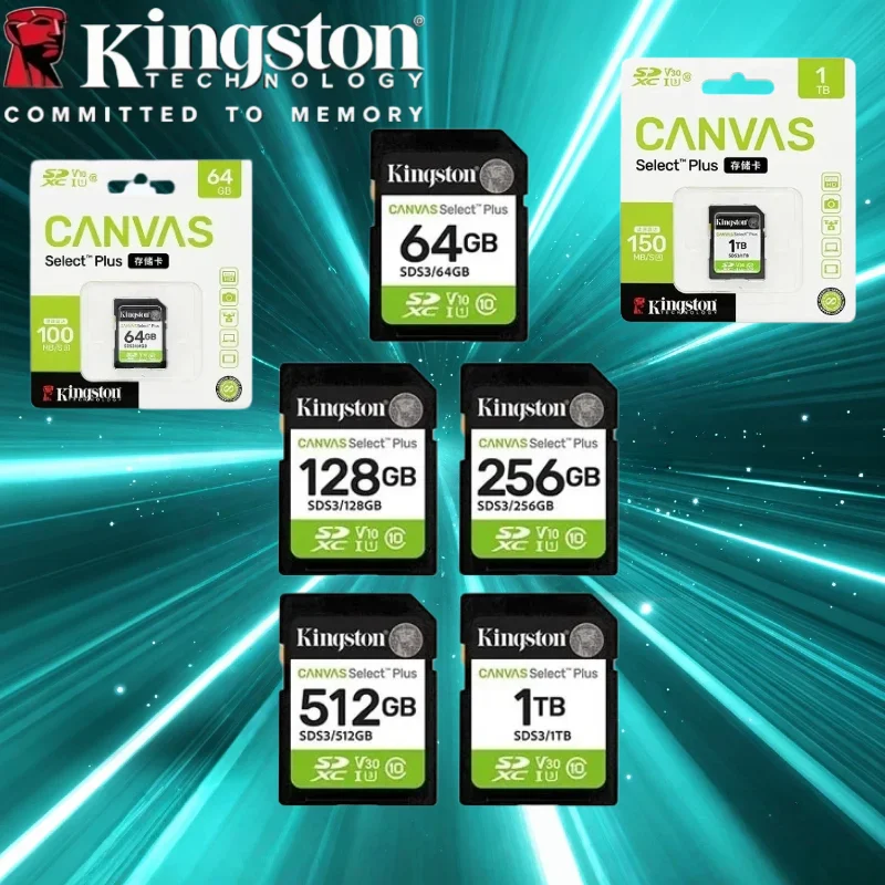 Kingston Class10 SDS2 SD Card Canvas Select Plus 32GB 64GB 128GB 256GB Memory Flash Card 100MB/s Read For Camera Shooting