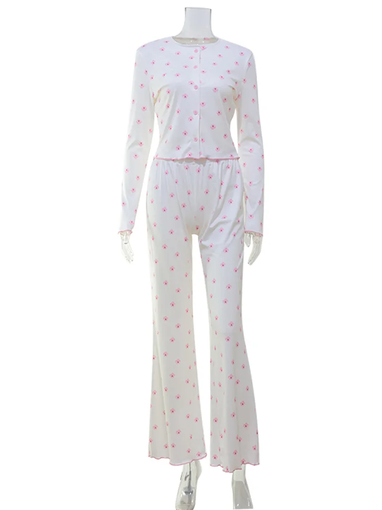 Women's Floral Print Long Sleeve Pajama Set - 2 Pieces