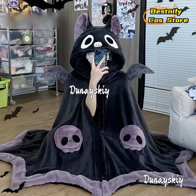 

CosplayKawaii Cartoon Bat Y2k Blanket Plush Pajamas Anime Cloak Costume Halloween Adults Winter Ponchos Women Hooded Cape Custom