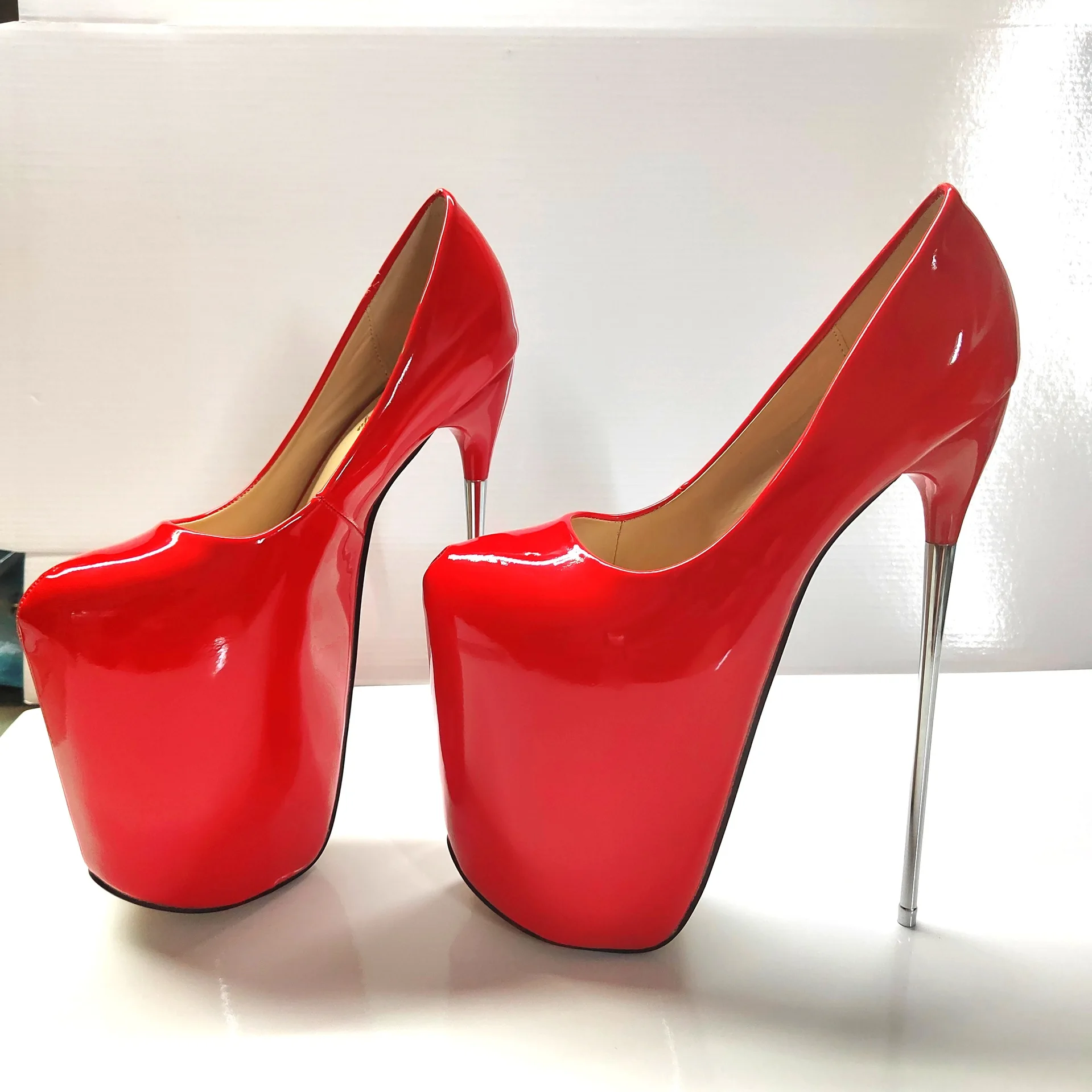

Sexy19cm 22cm Extreme High Heels Platform Pumps Shoes Woman Patent Red Green Heeled Wedding Party Stripper Dance Shoes Size 50