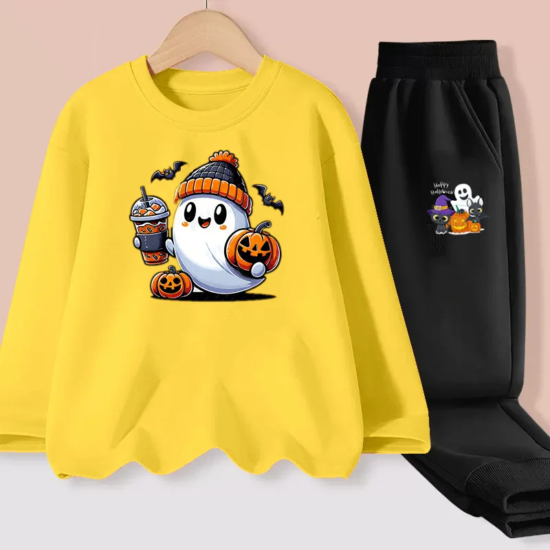 Halloween-Cosplay-Kostüm-Set für Jungen, langärmeliges Hemd, Hose, Kinder, Kürbis-Cartoon-Kleidung, 2-teilige Outfits