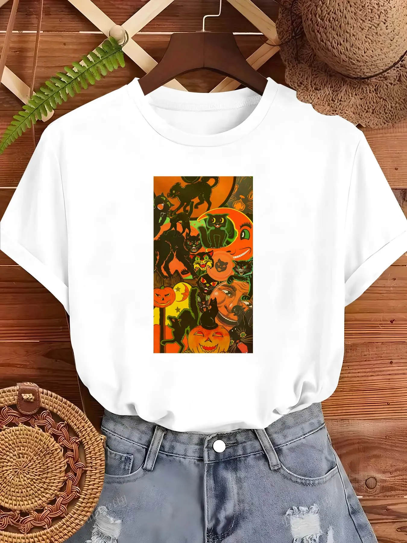 

Одежда в стиле Хэллоуина больших размеров с игривыми кошками и праздничными тыквенными мотивам для повышения элегантности и модичности