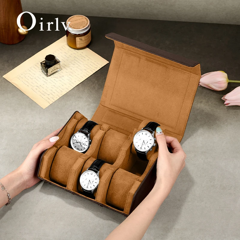 Oirlv 6 Slots Watch Box Leather Hexagon Watch Display Case Organizer Watch Travel Case for Men Watches Roll Box Organizer Holder