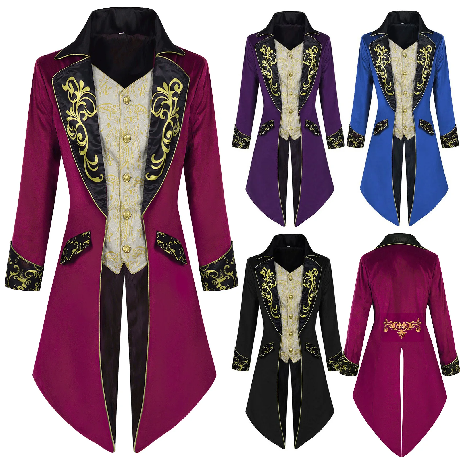 معطف رجالي من Loween St Punk من العصور الوسطى على الطراز القوطي الفيكتوري من ألياف البوليستر Jaet بتصميم ياقة بطول سبعة Sve #1