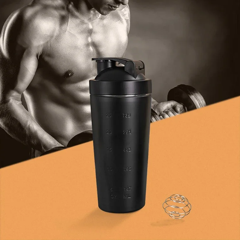 Portable Stainless Steel Shaker Bottle Protein Powder Leak Proof Shaker Cup Sport Mug with Scale Outdoor Fitness Whey Shakes Cup